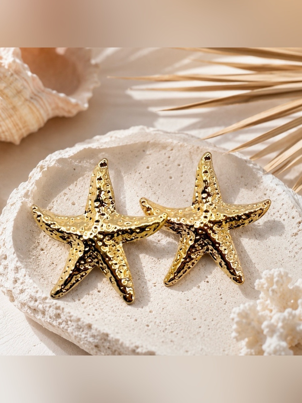 ⭐ Large Gold Starfish Stud Earrings Beach Jewelry Coastal Chic NEW